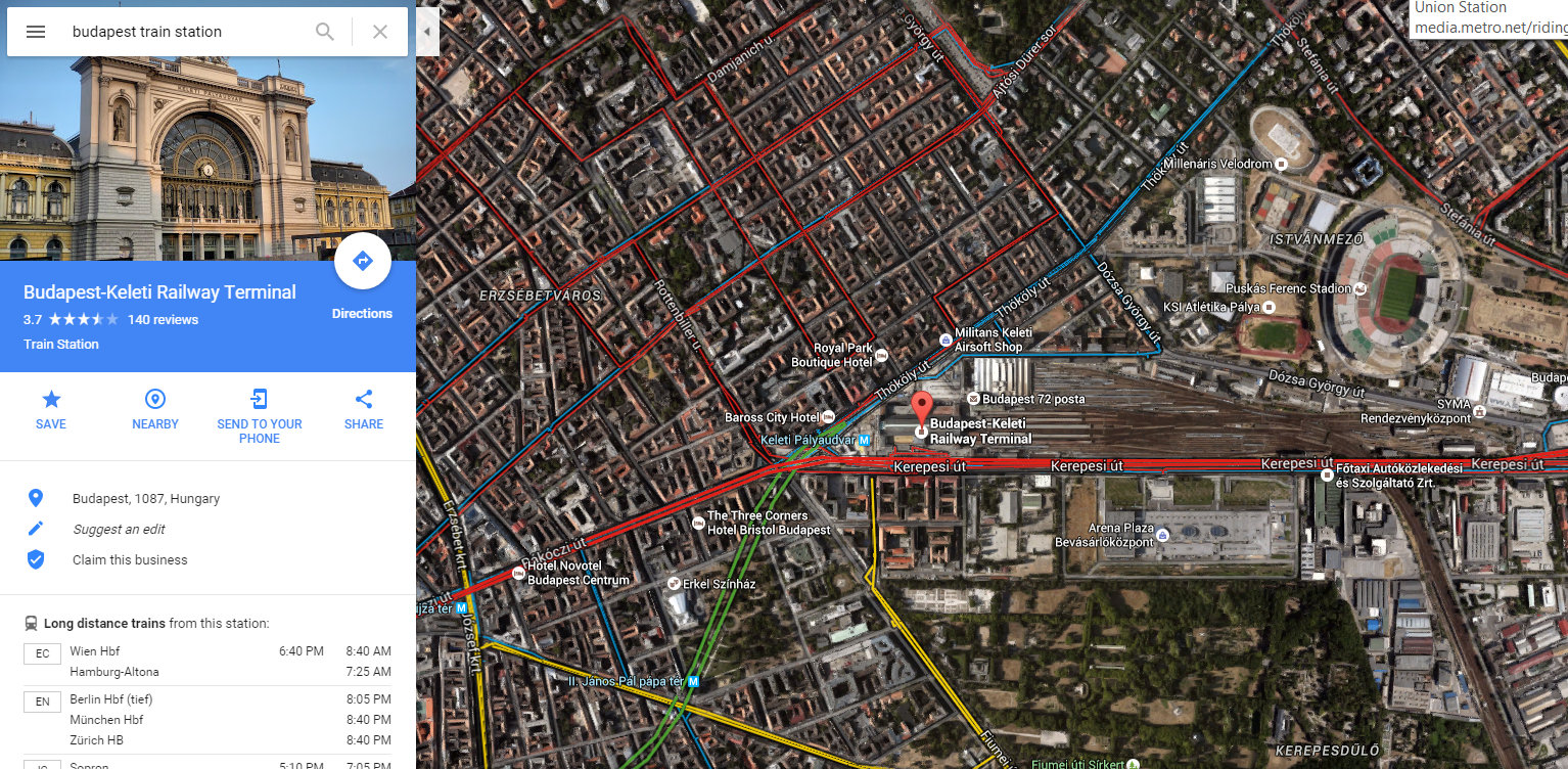 Google Map of the Budapest Train Station