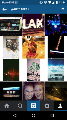Screen cap of index of Instagram hashtag Art110f15