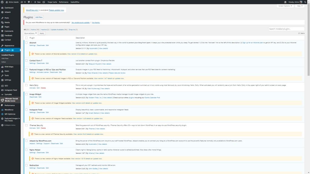 screenshot of Arimo's WordPress Plugins