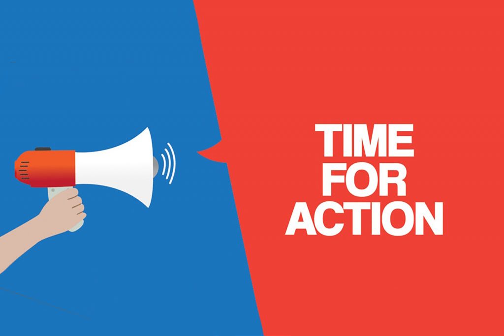 red and blue graphic with the text "call to action"
