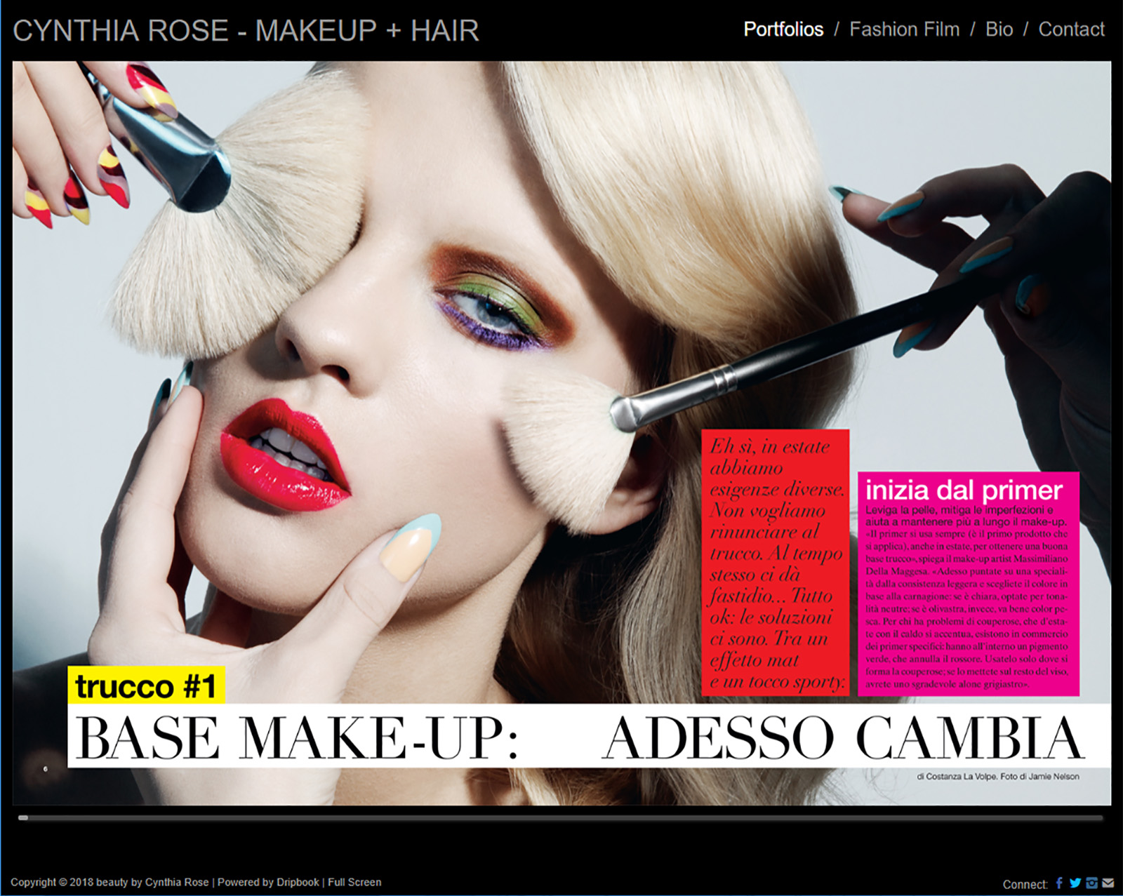 screen capture of makeup & hair artist Cynthia Rose's website