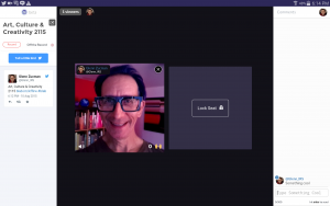 screencap of Blab streaming video app. Shows 4 video frames with chat on sidebar