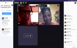 screencap of Blab streaming video app. Shows 4 video frames with chat on sidebar