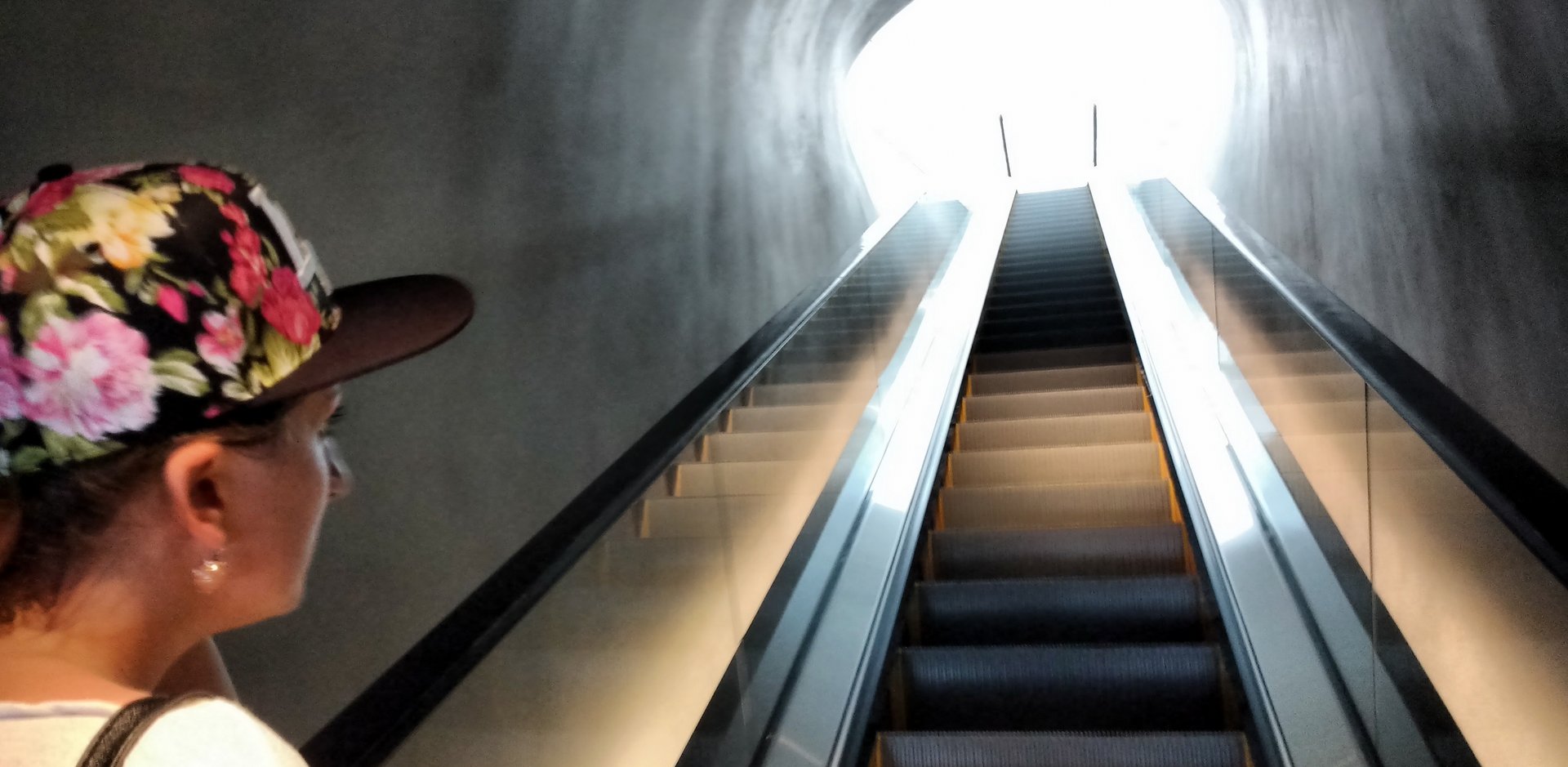 Going up the escalator at the brand new Broad Museum on Grand Avenue in Los Angeles