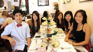 5 young people having high tea at Chado Tea Room