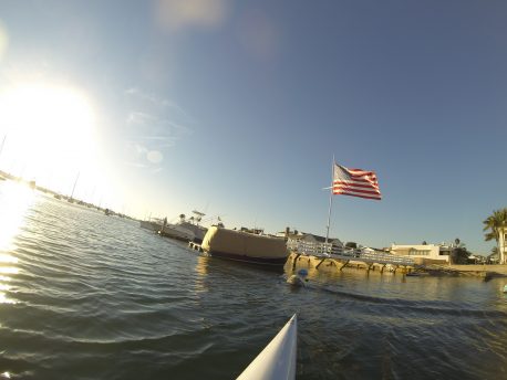 a huge American flag flying in Newport Harbor on Tuesday 8 November '16 - Election Day
