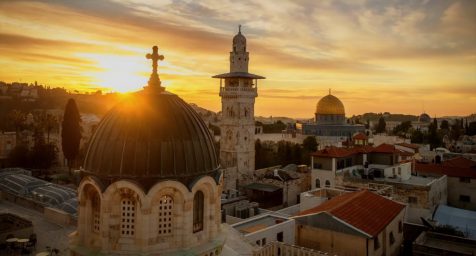 skyline of Jerusalem at dusk