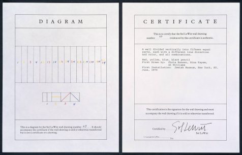 instructions and certificate for Sol LeWitt wall drawing #49
