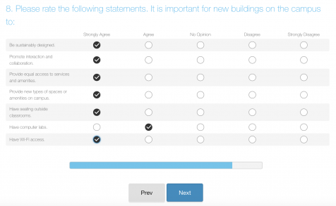 SurveyMonkey questionnaire asking what features buildings on the CSULB campus should have