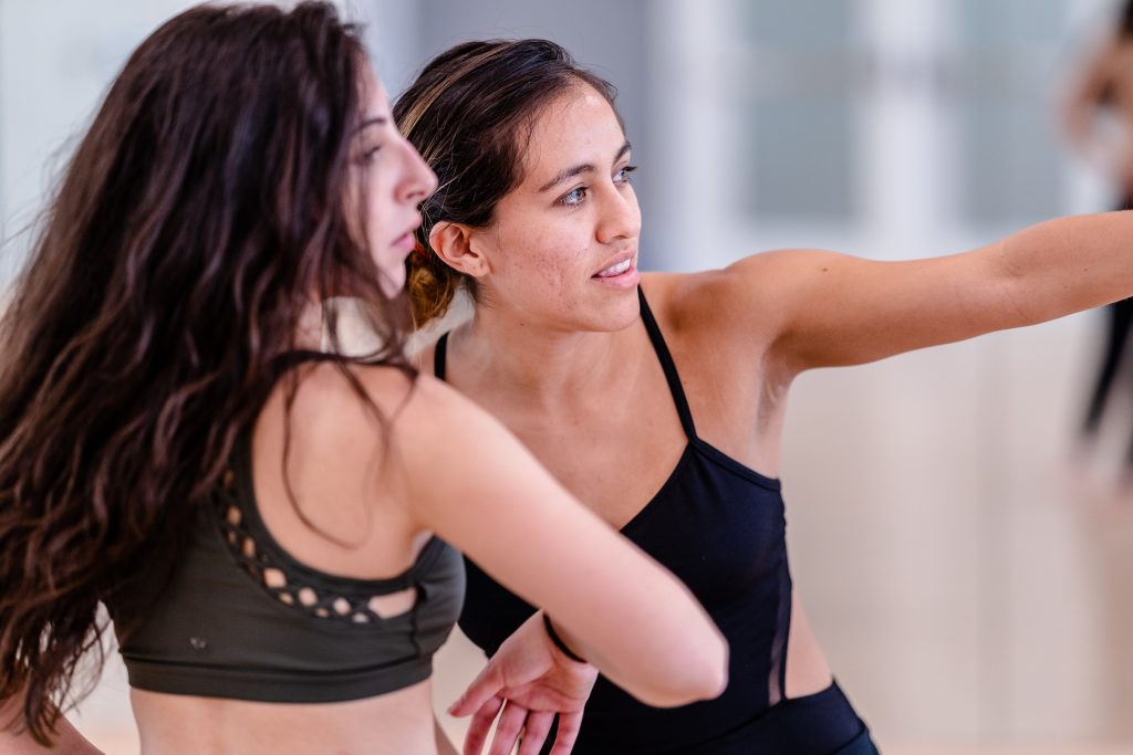 SMC Dancer Giulia Perri And Choreographer Julisa Figueroa Focus On A Sequence In Figueroa’s New Work For Synapse Dance Theater In SMC’s Core Performance Center On Thursday, April 25, 2019. Synapse Dance Theater Will Be Performed On The Broad Stage At SMC’s Performing Arts Center On Friday And Saturday, May 24 And 25. (Glenn Zucman/The Corsair)
