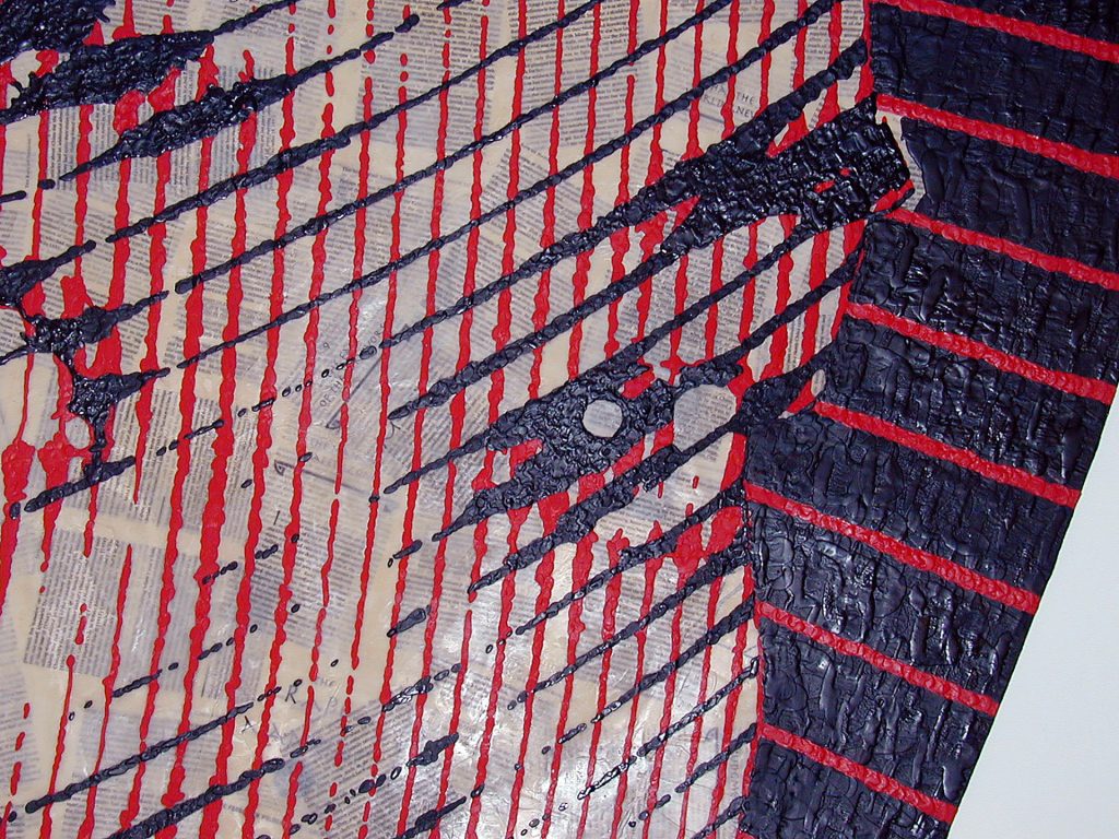 detail view of red & black encaustic painting
