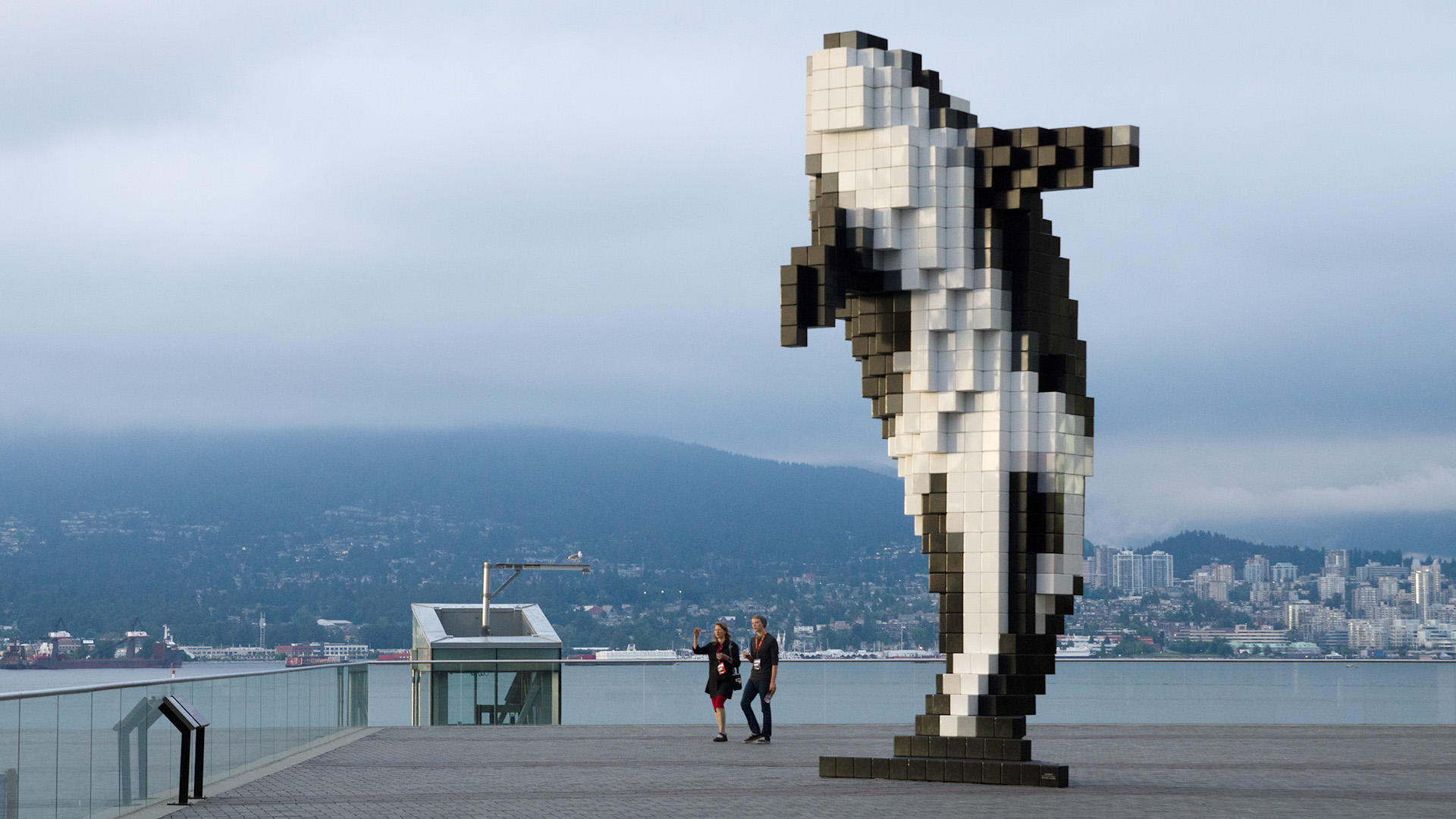 Douglas Coupland's sculpture "Digital Orca" at the Vancouver Convention Center