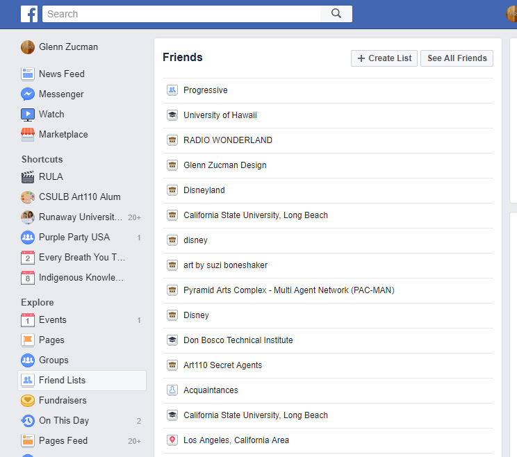 screen capture of a Facebook friends list