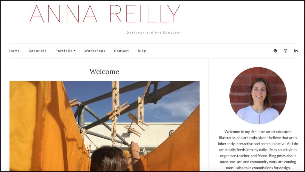 screen capture of Anna Reilly's homepage at http://annareilly.com/