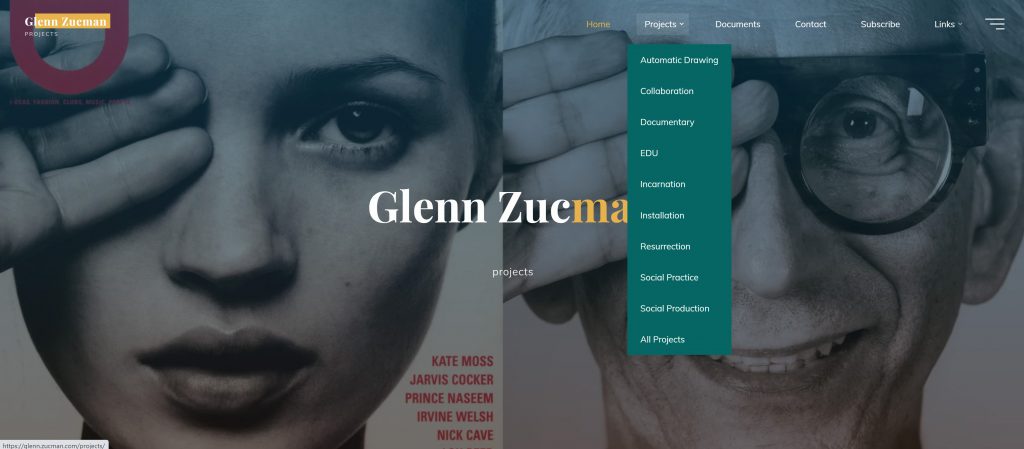 Screen capture of Glenn Zucman's portfolio home page and menu.