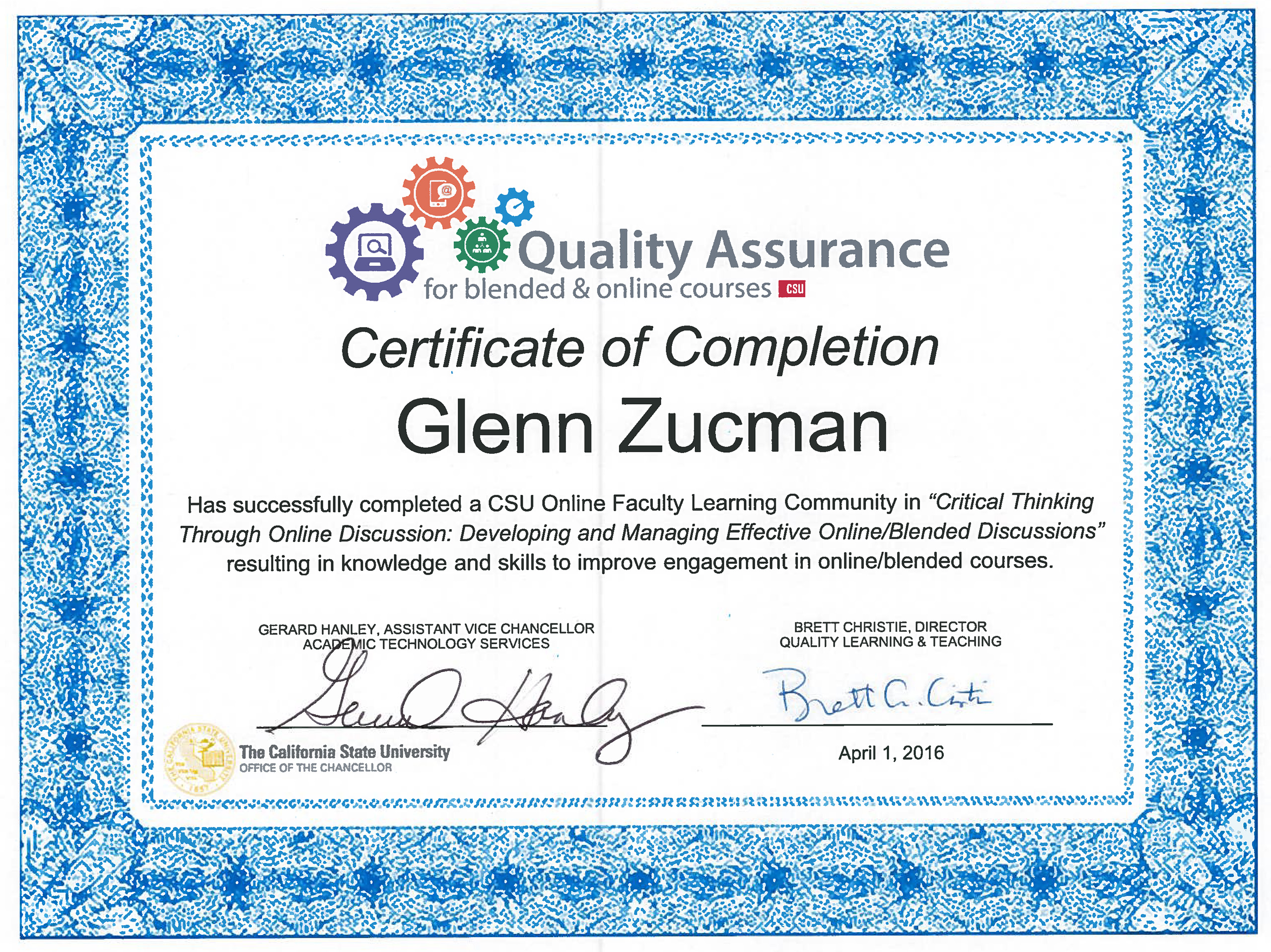 Certificate-FLC-CriticalThinkOnline - Glenn Zucman